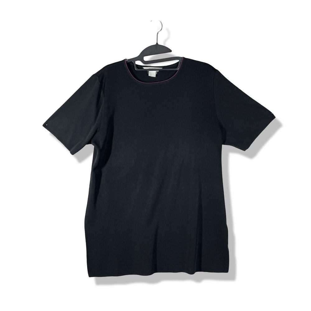 Misook Knit Top Womens Large Black Quiet Luxury Minimalist Corporate Chic